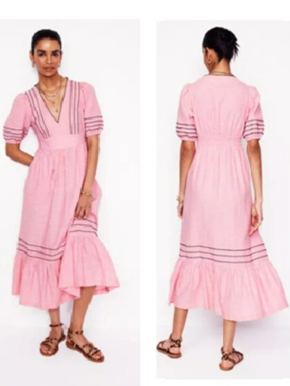 NWT Boden Pink Smocked Waist Linen Maxi Dress Sz 20/22